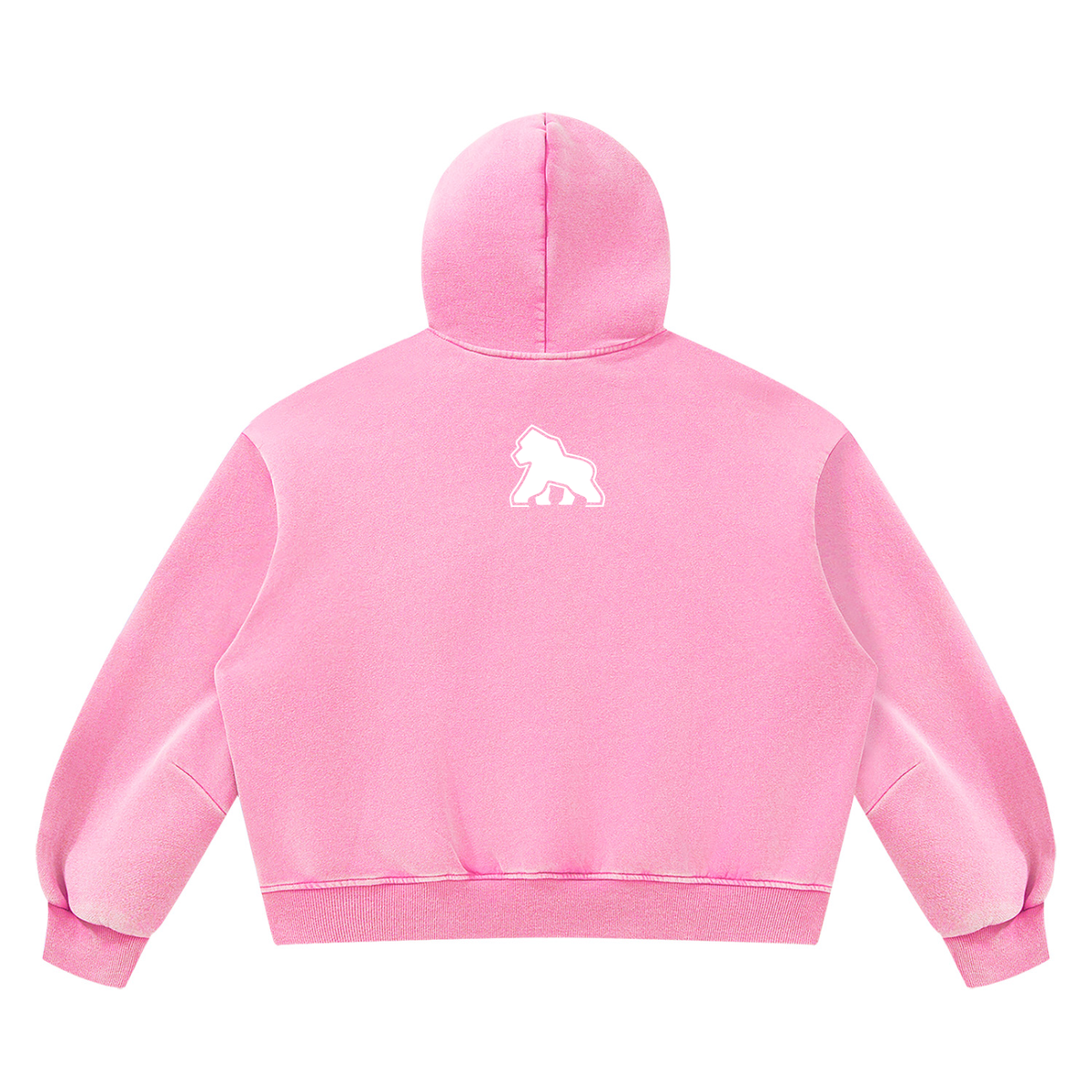 Pink FIT APE vintage-wash boxy hoodie with white gorilla, back view