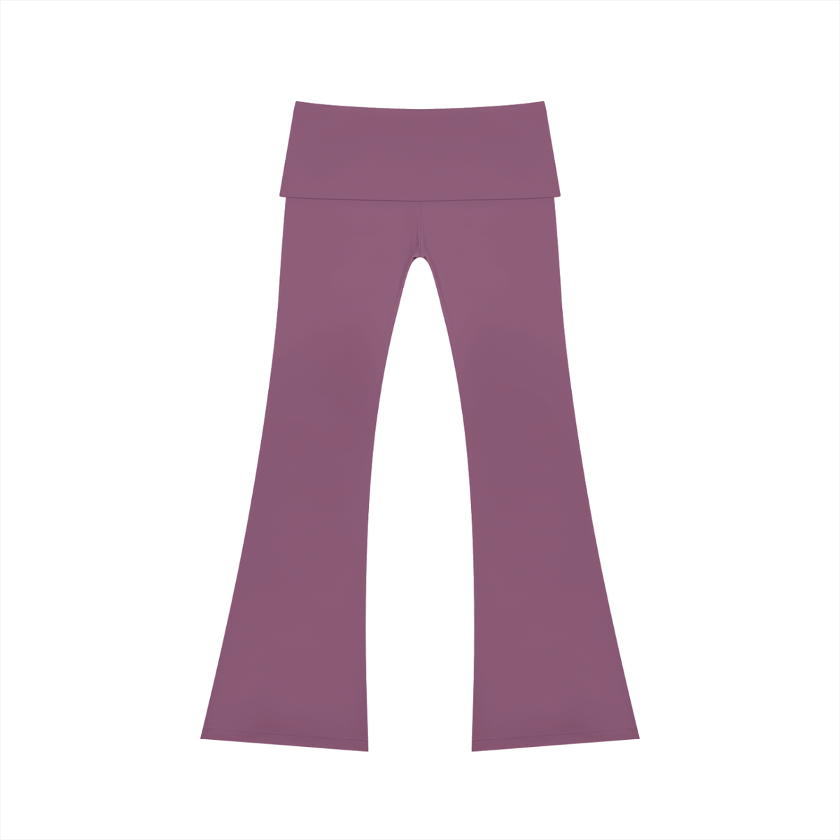 Mauve FIT APE flared yoga pants with fold-over waistband, back view