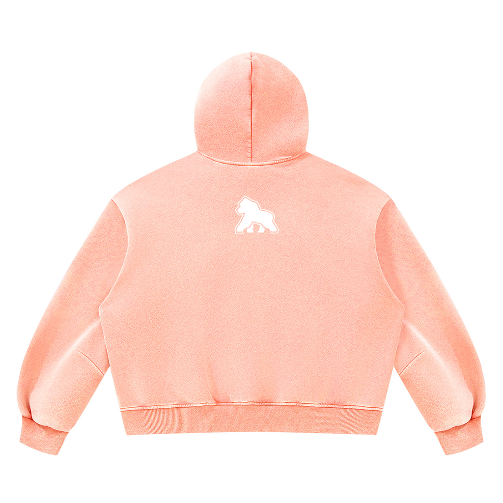 Peach FIT APE vintage-wash boxy hoodie with white gorilla, back view