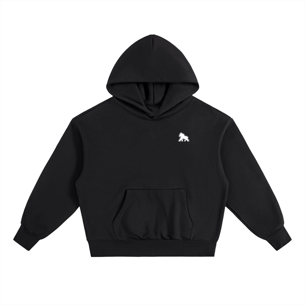 Black FIT APE men's fleece pullover hoodie with white chest gorilla, front view
