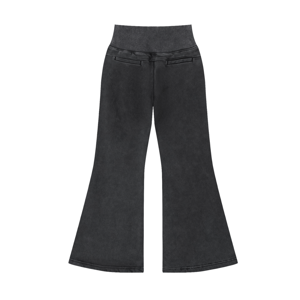 Washed charcoal FIT APE women's flared fleece pants, back view