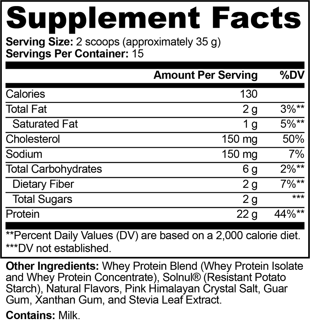 Supplement Facts and ingredients label for FIT APE Chocolate Performance Whey Protein Blend