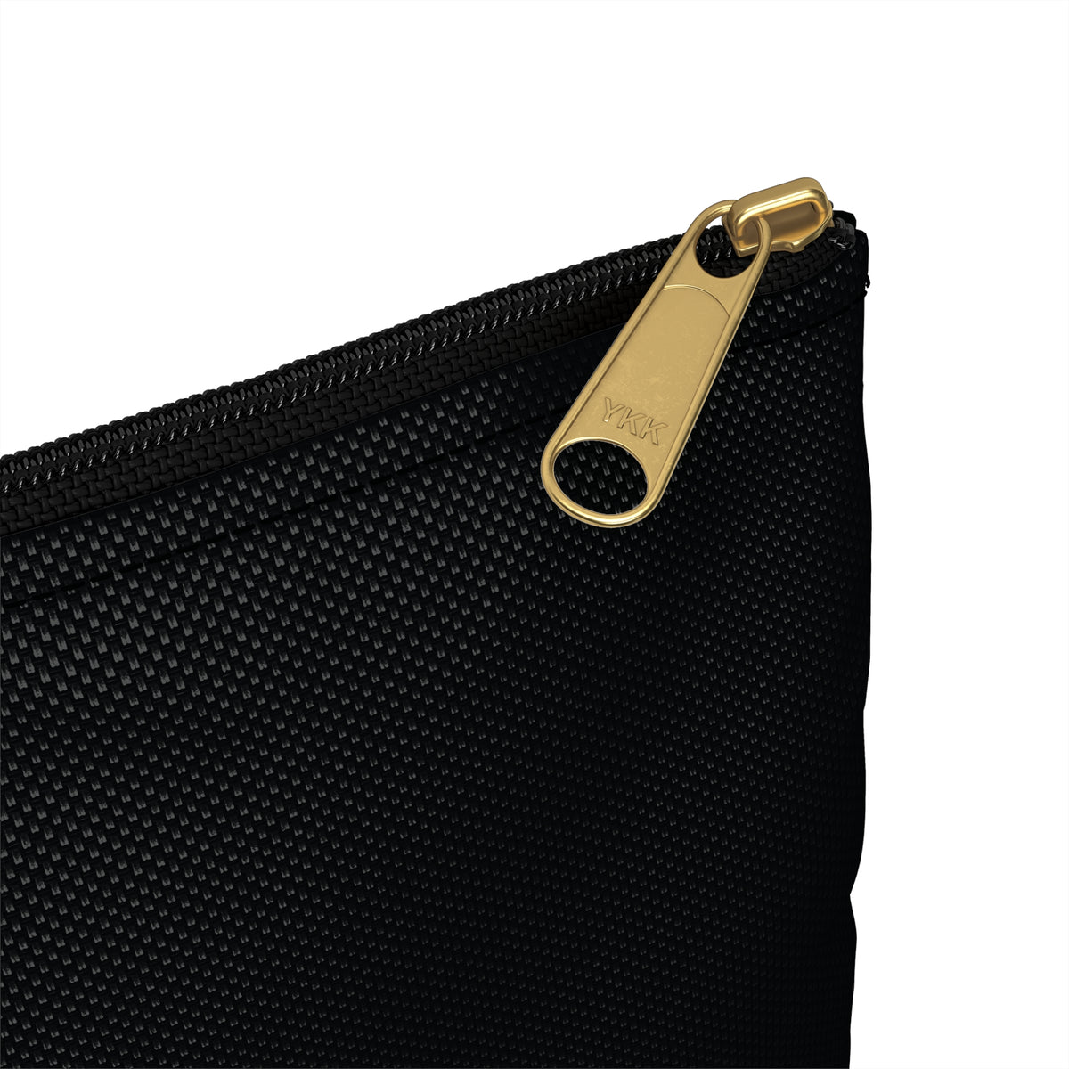 Close-up of the FIT APE Gym Organizer Pouch's black zipper and gold-tone pull.
