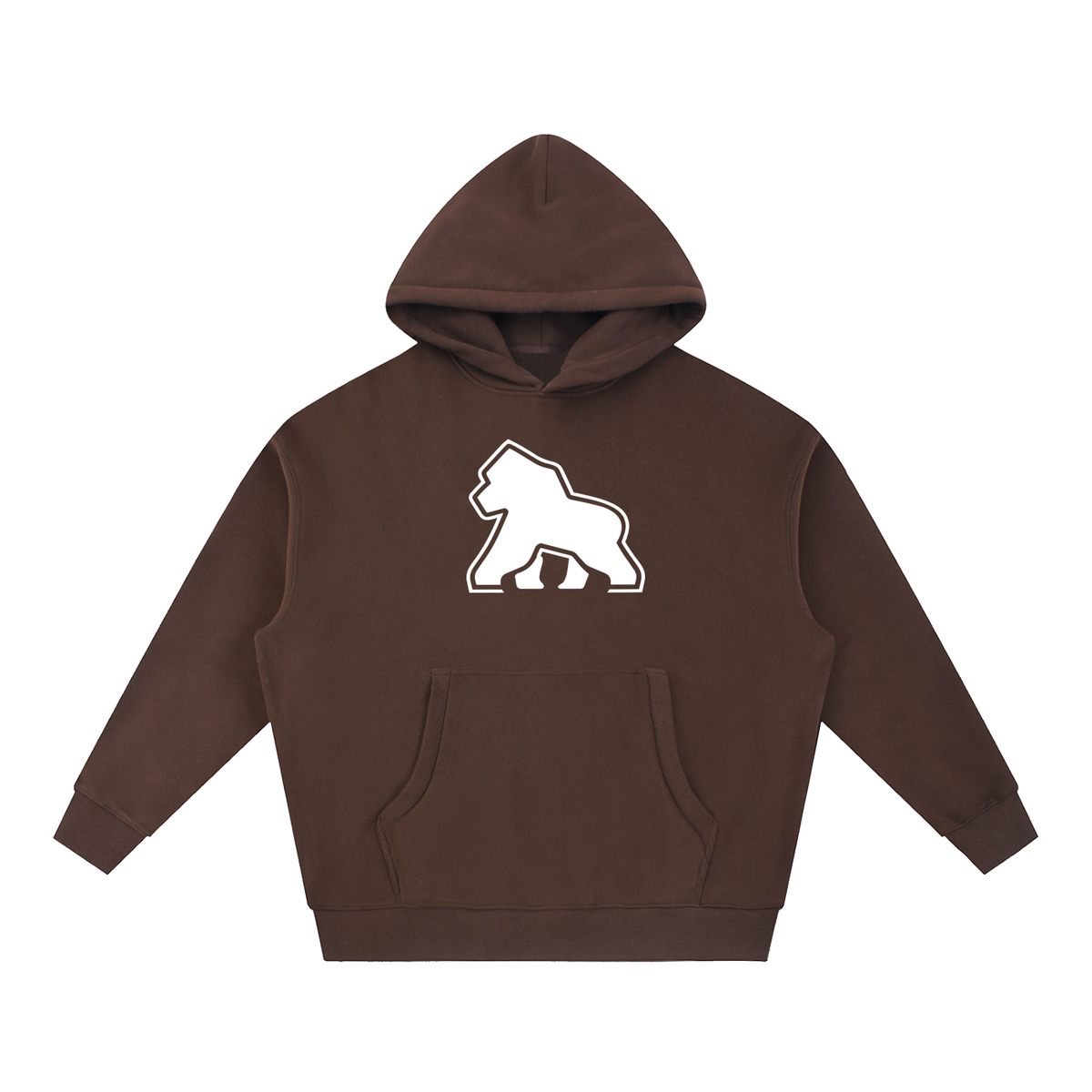 Brown FIT APE Big Ape oversized hoodie with large white chest gorilla, front view