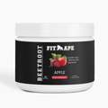 White tub of FIT APE Apple Beetroot Powder with black label, front view