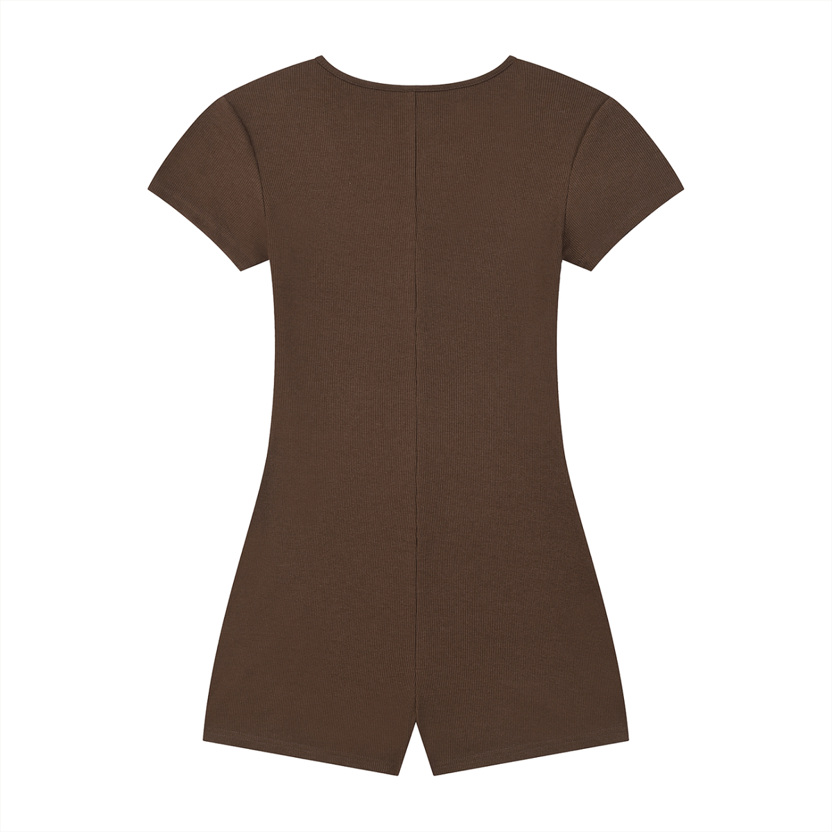 Brown FIT APE fitted short-sleeve romper, plain back view