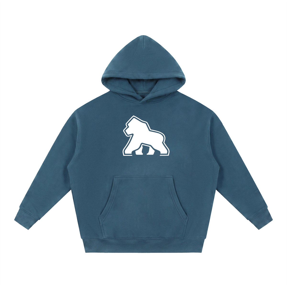 Blue FIT APE Big Ape oversized hoodie with large white chest gorilla, front view
