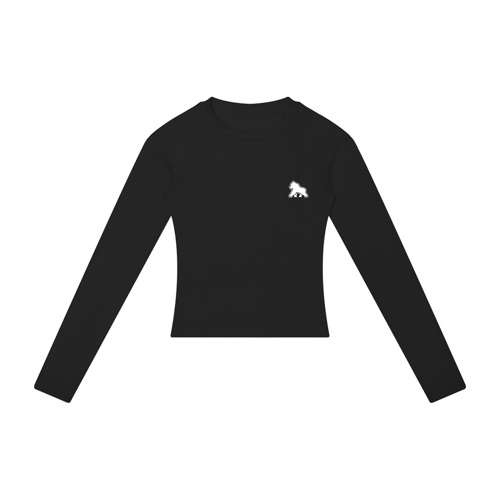 Black FIT APE women's slim long-sleeve tee with white chest gorilla, front view