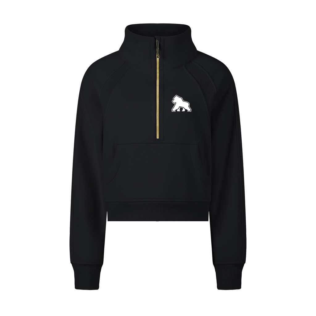 Black FIT APE cropped half-zip sweatshirt with white chest gorilla, front view