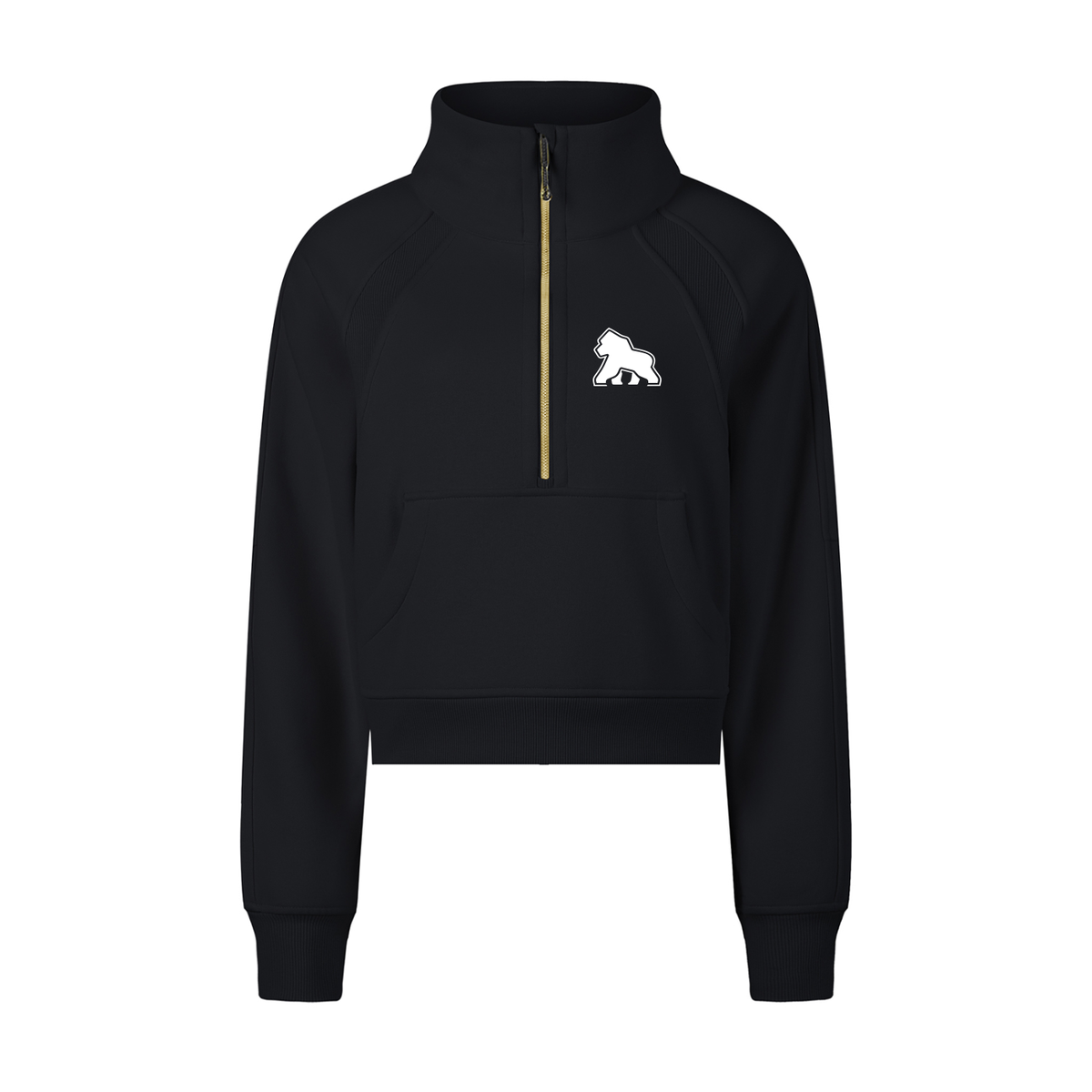 Black FIT APE cropped half-zip sweatshirt with white chest gorilla, front view