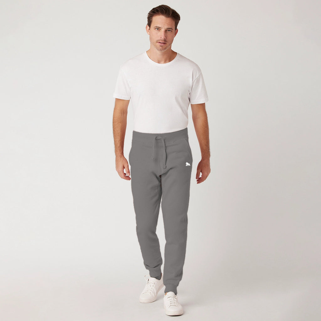 FIT APE men's premium fleece joggers in carbon grey - front view on model