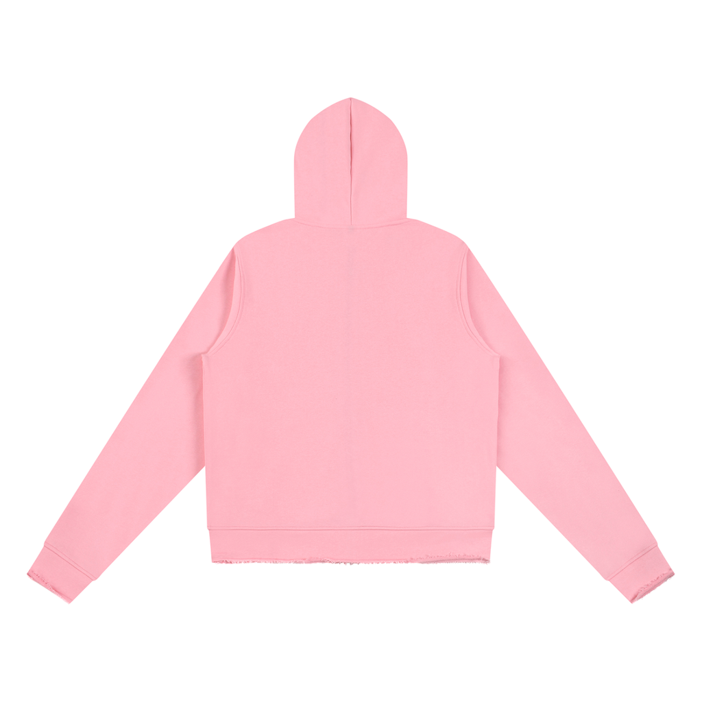 Pink FIT APE women's raw-edge full-zip hoodie, plain back view