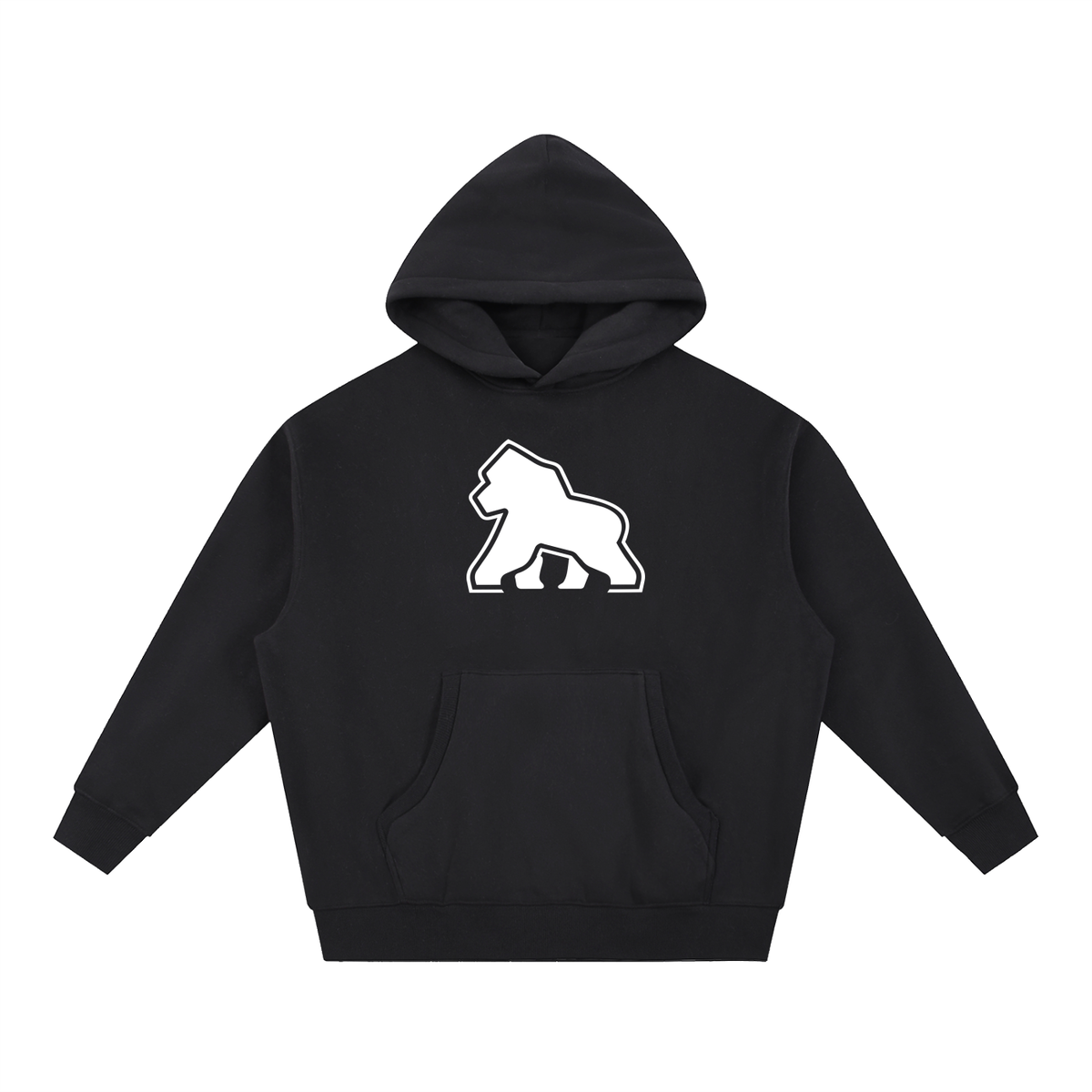 Black FIT APE Big Ape oversized hoodie with large white chest gorilla, front view