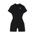 Black FIT APE short-sleeve quarter-zip romper with white chest gorilla, front view