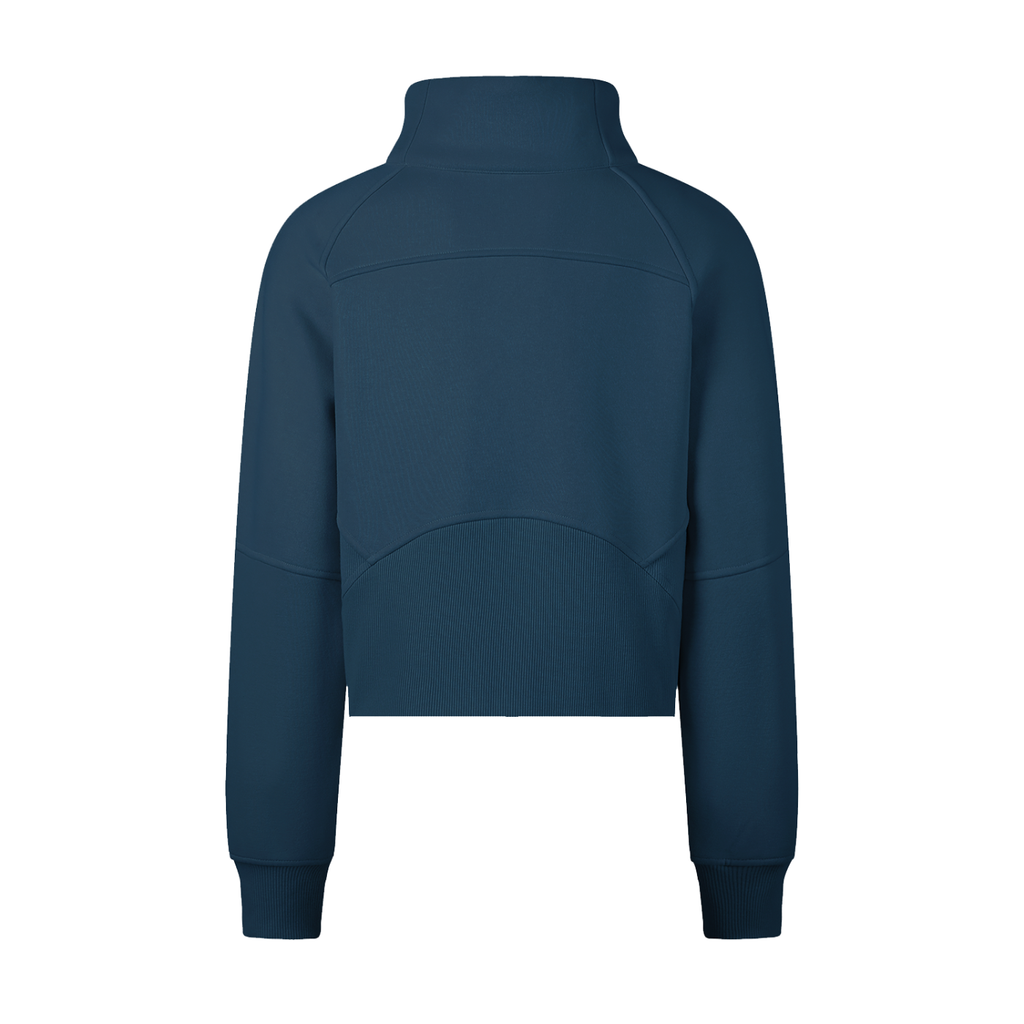 Deep blue FIT APE cropped half-zip sweatshirt, back view