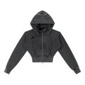 Washed charcoal FIT APE women's fitted cropped zip hoodie with black chest gorilla, front view
