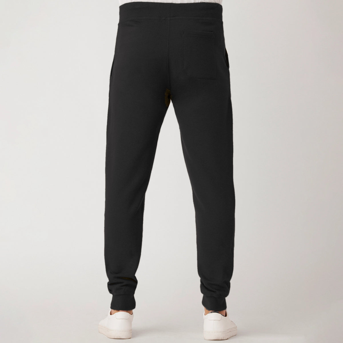 FIT APE men's premium fleece joggers in black - back view with back pocket
