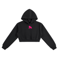 Black FIT APE cropped hoodie with pink chest gorilla, front flat lay