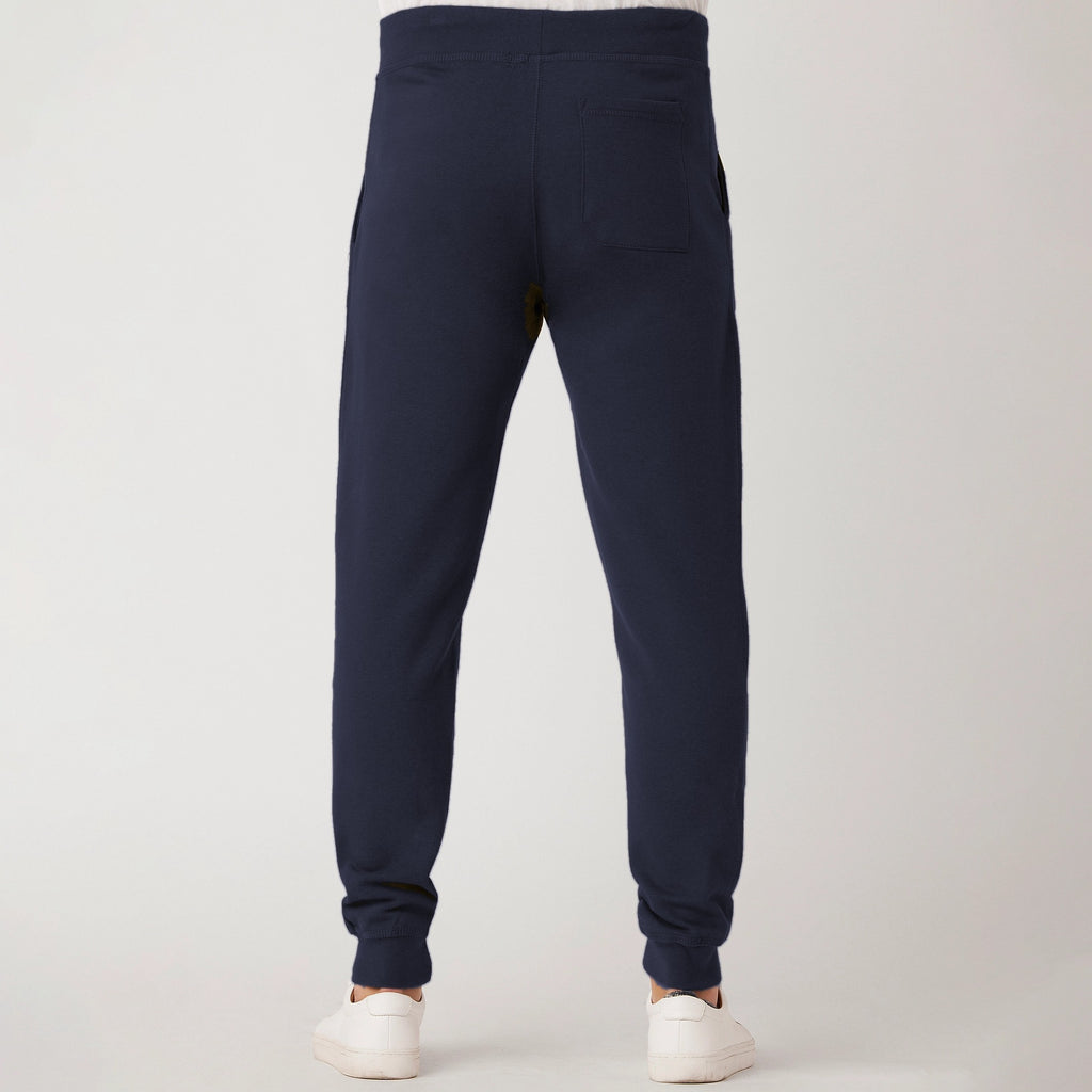 FIT APE men's premium fleece joggers in navy blazer - back view with back pocket