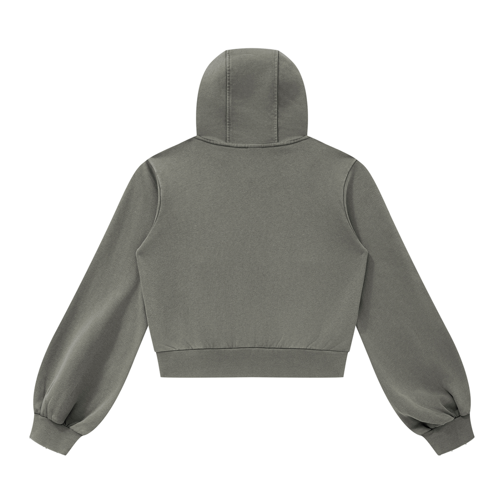 Washed gray-green FIT APE women's zip hoodie, back view