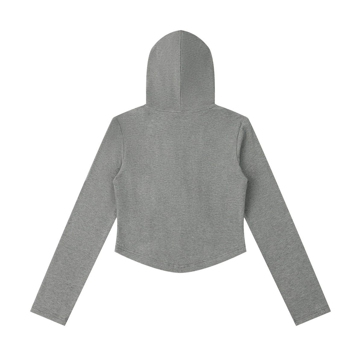 Gray FIT APE women's slim cropped zip hoodie with curved hem, back view