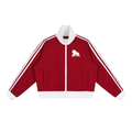 Red FIT APE cropped track jacket with white trim and chest gorilla, front view