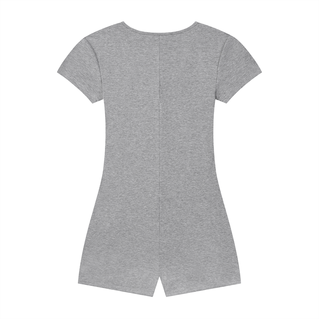 Gray FIT APE fitted short-sleeve romper, plain back view