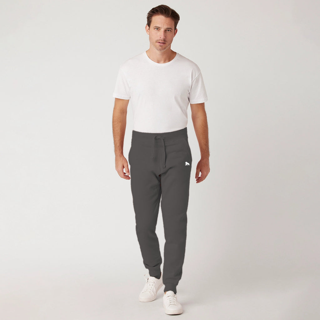 FIT APE men's premium fleece joggers in charcoal heather - front view on model