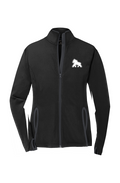 FIT APE men's black full-zip stretch track jacket with charcoal trim and a small white gorilla on the left chest, front view