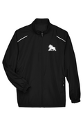 FIT APE men's black lightweight full-zip jacket with reflective piping and a small white gorilla on the left chest, front view