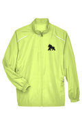 FIT APE men's Safety Yellow lightweight full-zip jacket with reflective piping and a small black gorilla on the left chest, front view