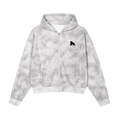 Light gray mottled FIT APE men's washed zip hoodie with black chest gorilla, front view