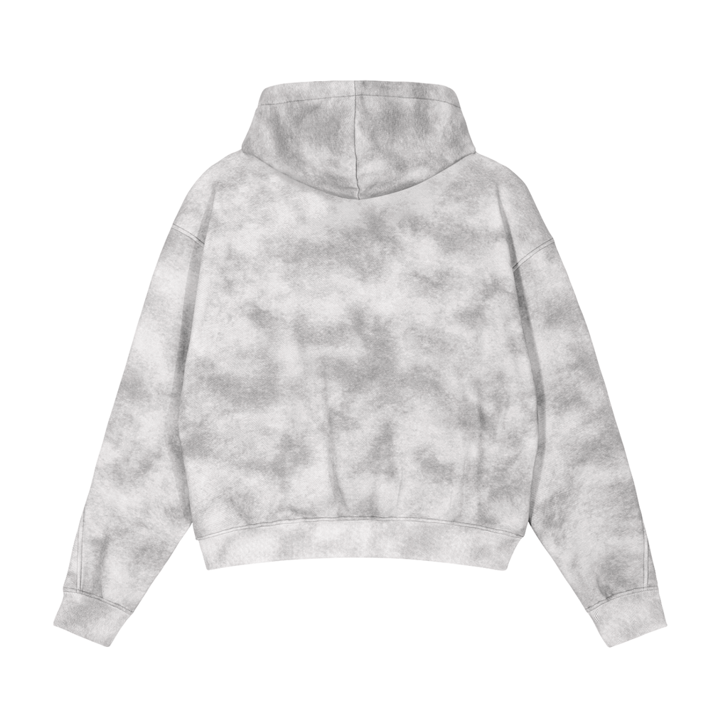 Light gray mottled FIT APE men's washed zip hoodie, back view