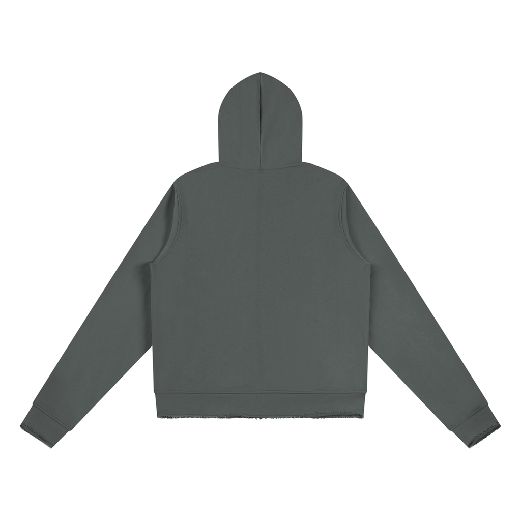 Charcoal FIT APE women's raw-edge full-zip hoodie, plain back view
