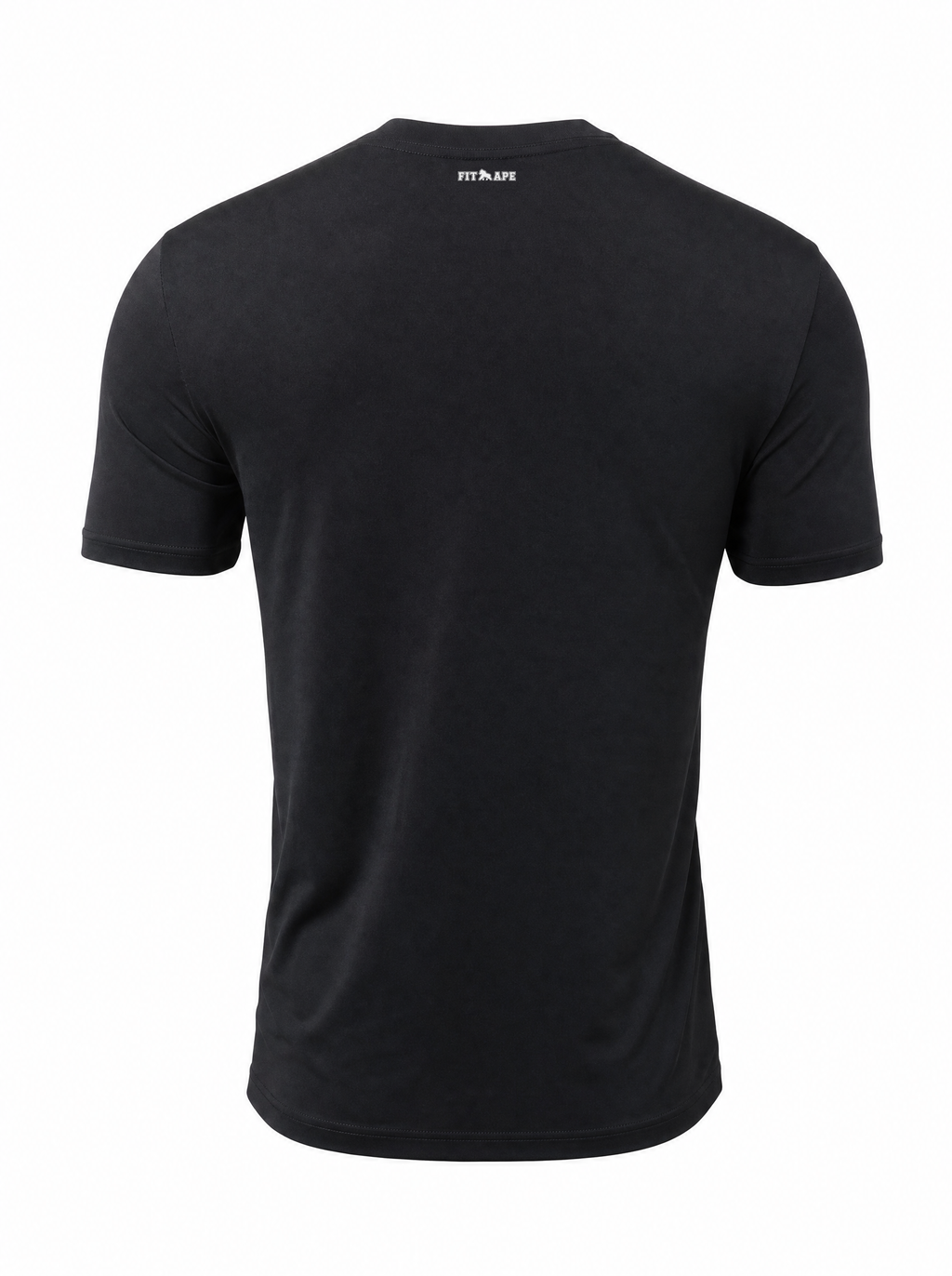 FIT APE Performance Tee flat lay back, black, FIT APE logo below the collar