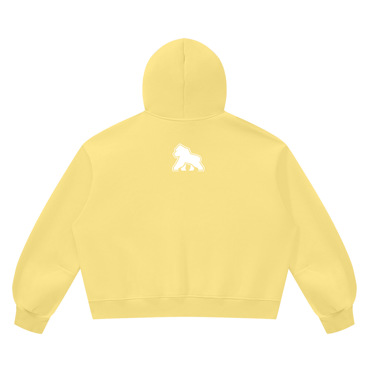 Yellow FIT APE vintage-wash boxy hoodie with white gorilla, back view