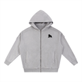 Light gray FIT APE men's raw-edge zip hoodie with black chest gorilla, front view