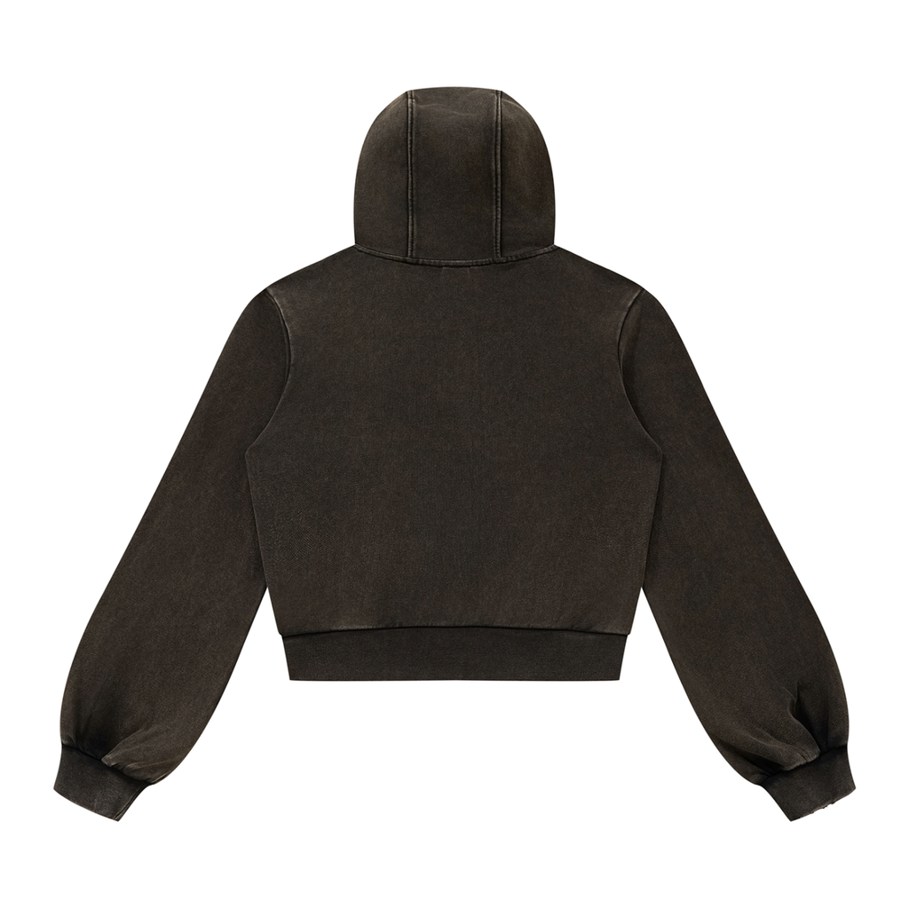 Washed dark brown FIT APE women's zip hoodie, back view