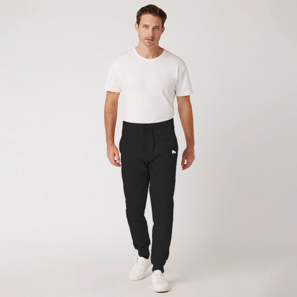 FIT APE men's premium fleece joggers in black - front view on model