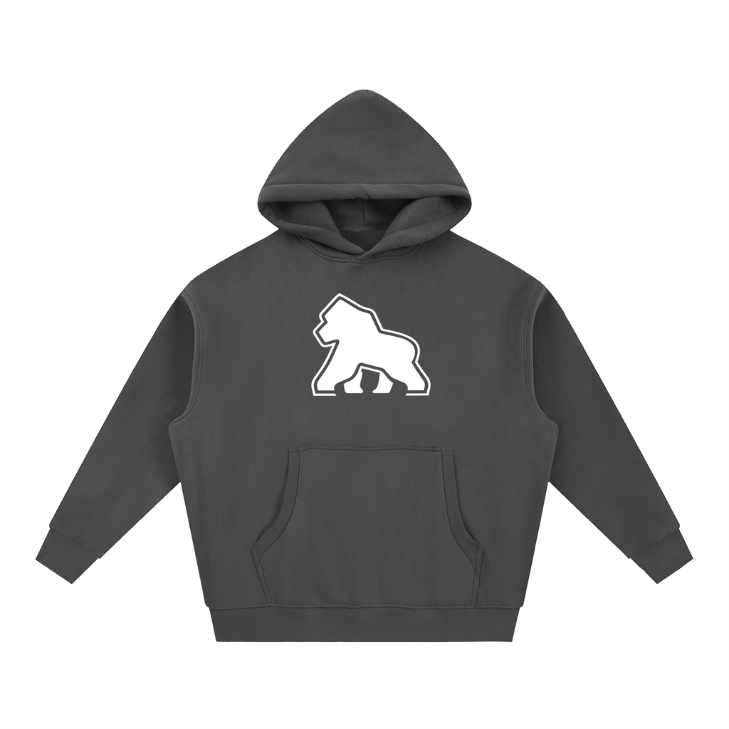 Charcoal FIT APE Big Ape oversized hoodie with large white chest gorilla, front view