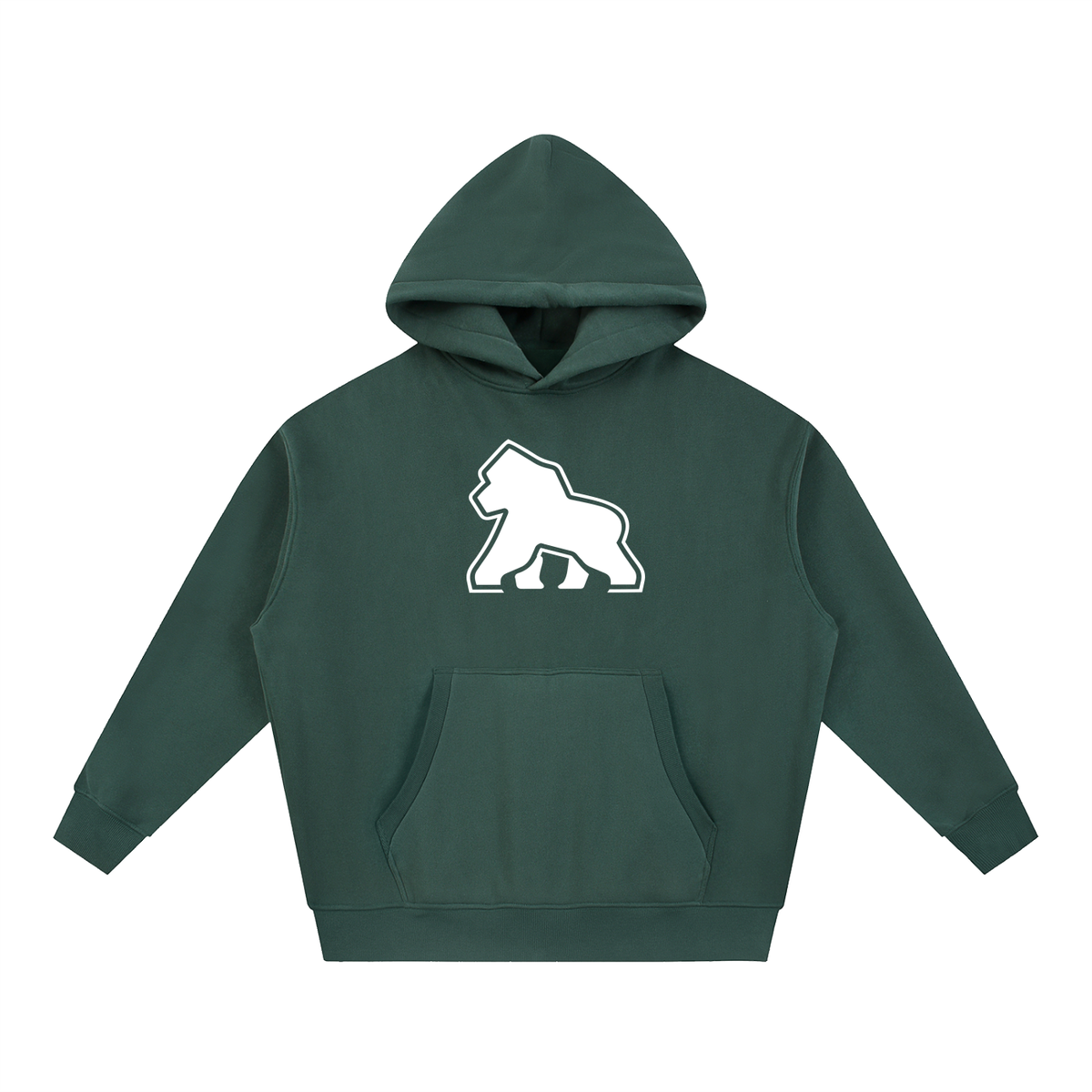Dark green FIT APE Big Ape oversized hoodie with large white chest gorilla, front view