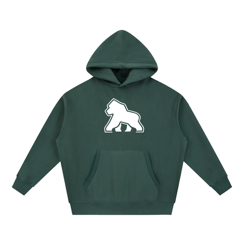 Dark green FIT APE Big Ape oversized hoodie with large white chest gorilla, front view