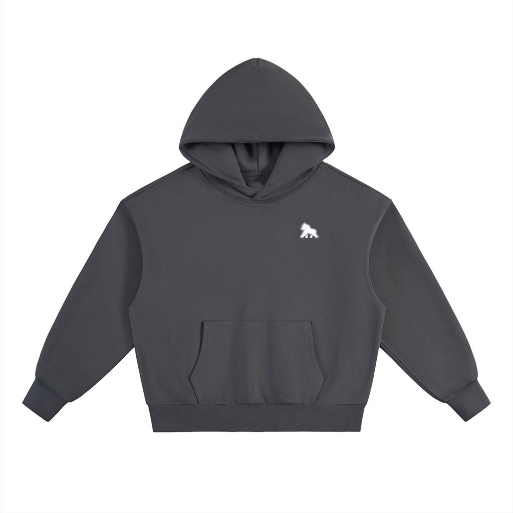Charcoal FIT APE men's fleece pullover hoodie with white chest gorilla, front view