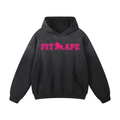 Washed black FIT APE oversized hoodie with pink chest lettering, front view