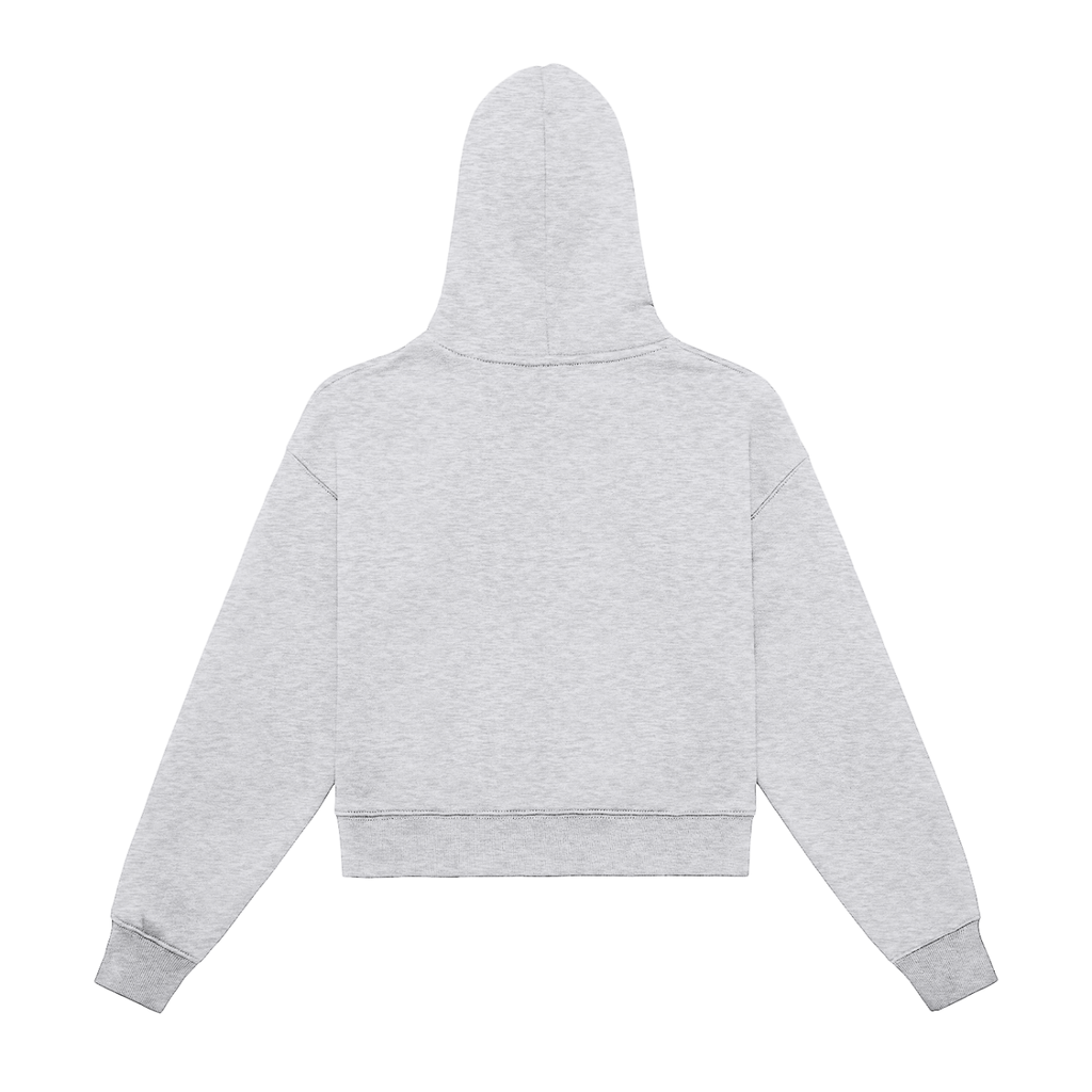 Light gray FIT APE cropped zip hoodie, plain back view