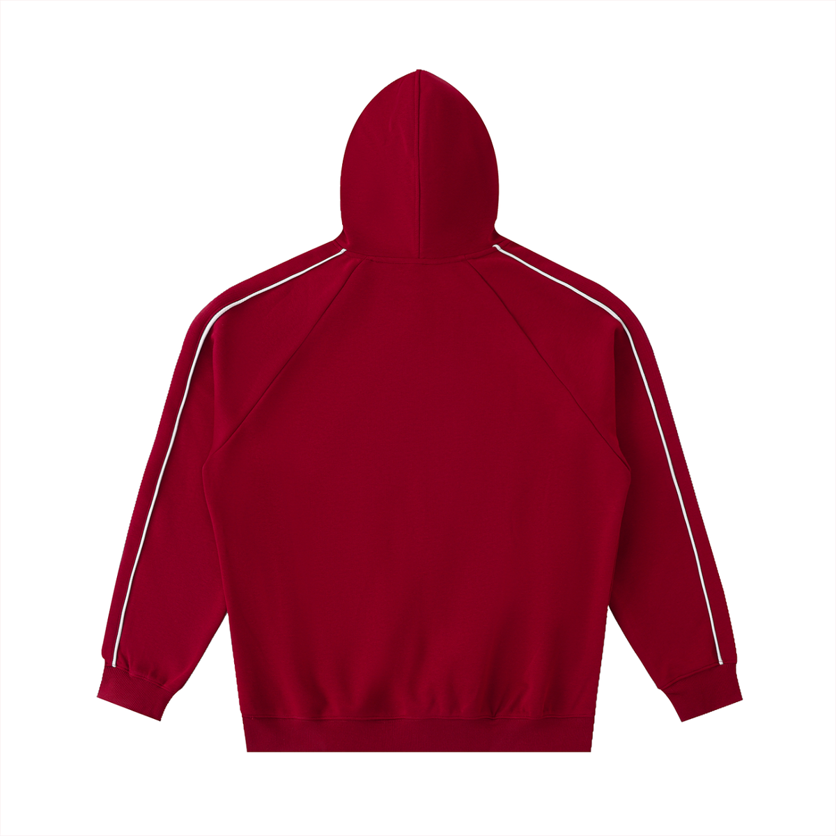 Red FIT APE Pipeline raglan hoodie with contrast sleeve piping, back view