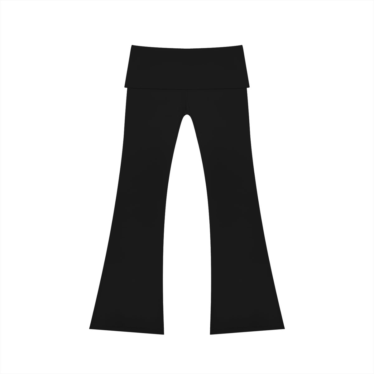 Black FIT APE flared yoga pants with fold-over waistband, back view
