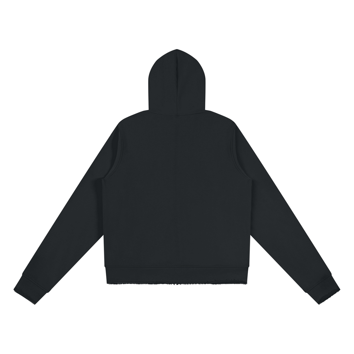 Black FIT APE women's raw-edge full-zip hoodie, plain back view