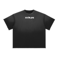 Black FIT APE raw-edge tee with small white chest lettering, front view