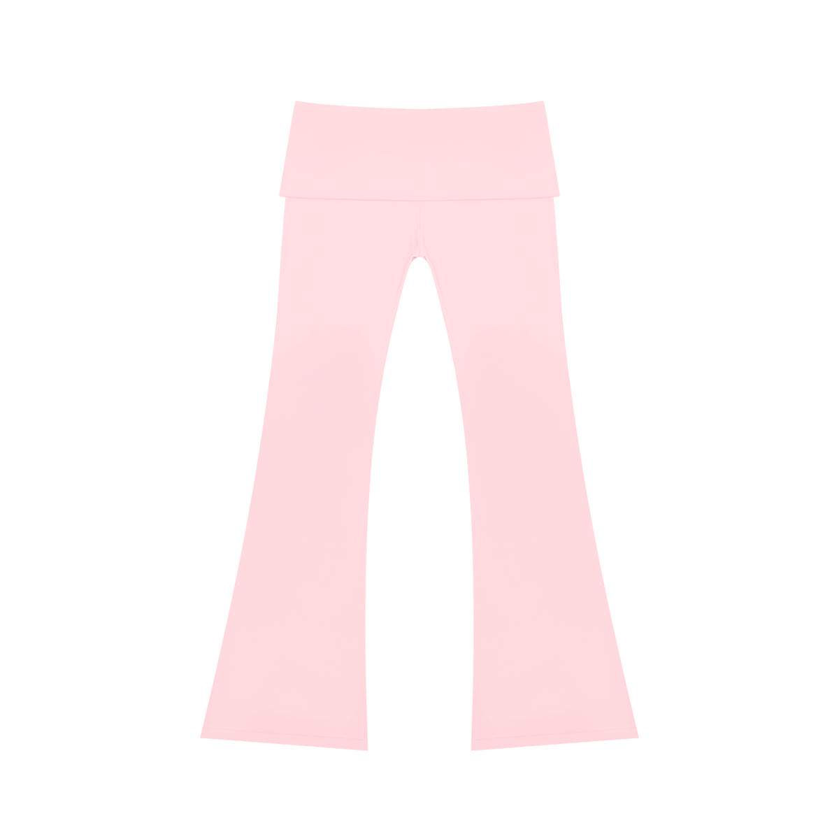 Pale pink FIT APE flared yoga pants with fold-over waistband, back view